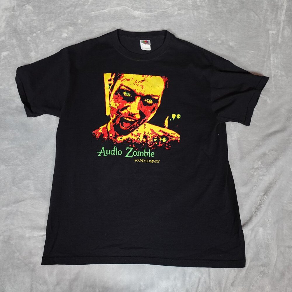 Audio Zombie Sound Company Crewneck T Shirt Mens L Horror Graphic Black